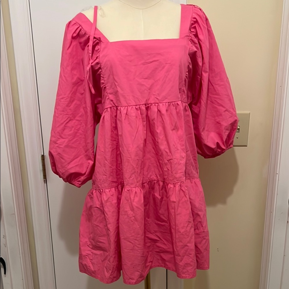 A New Day Pink and Orange Tiered Sundress with Square Neck